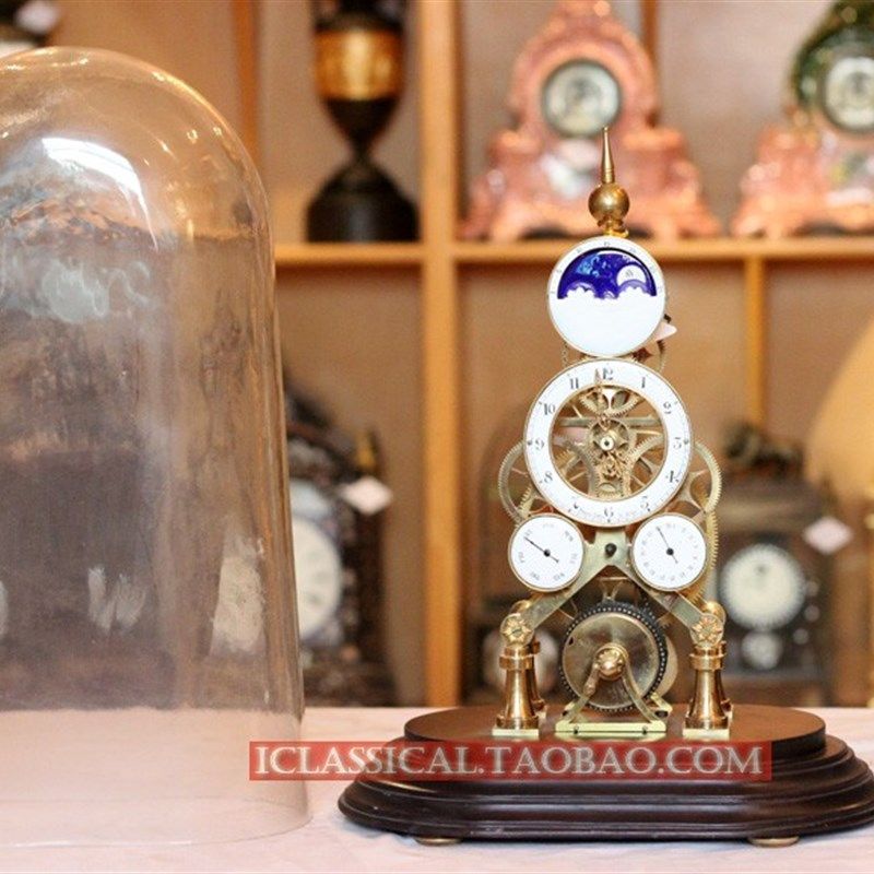仿古 欧式 古典 机械座钟 镀金R星辰日月骨架钟,家居饰品,座钟,淘宝优惠券,粉丝福利购,淘宝优惠卷