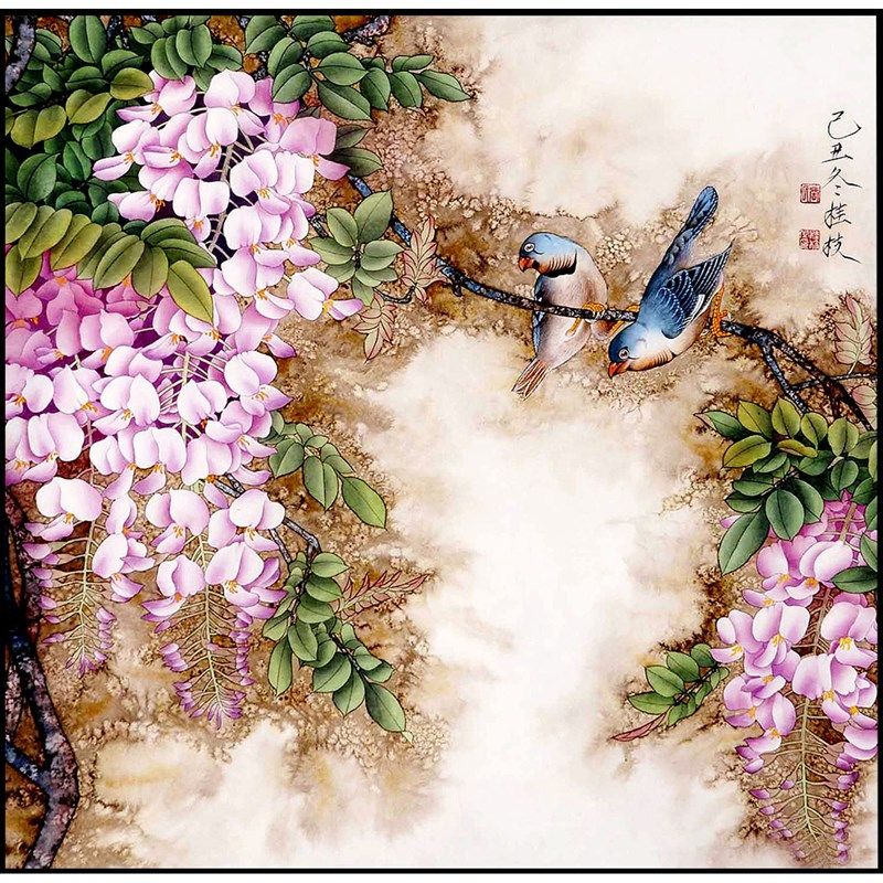 苏绣DIY套件初学 花鸟 蓝雀紫藤凌霄花I 玄关客厅卧室 刺绣装饰画