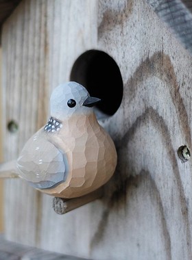 鹿妖商店 肥啾小k胖鸟木雕小鸟x 珠颈斑鸠 野鸽子 手工实木桌面摆