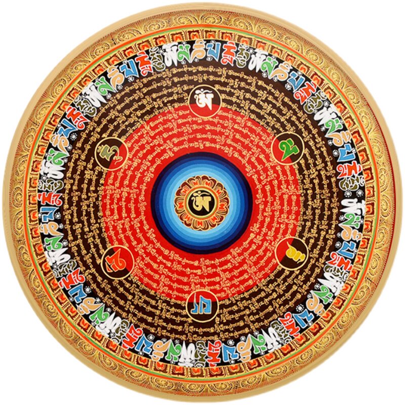 尼泊尔手a绘圆形坛城唐卡六字真言西藏八吉祥玄关客厅装饰挂画壁