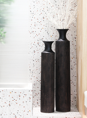黑色落地大花瓶家居装饰摆件客厅F插花电视柜简约现代轻奢摆设