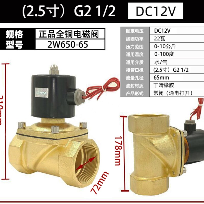 全铜大口径电磁阀220V24V水阀气阀2.5寸 2W650-65 2W80X0-80 3寸