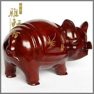 生日礼物 T木雕猪 红木工艺品 木雕摆件 富足常乐 生肖富U贵猪