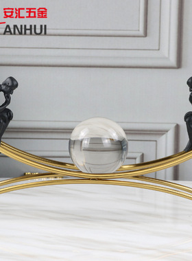 欧式创意水晶球金属家居摆件样板H房书房玄关铁艺装饰品摆件