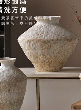 乔乔是l。Pd。紫色的春天。覆古花瓶Wabi-Sabi风格粗陶R瓷罐新中