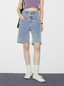 demi 休闲宽松五分复古水洗蓝牛仔短裤 悠长假期