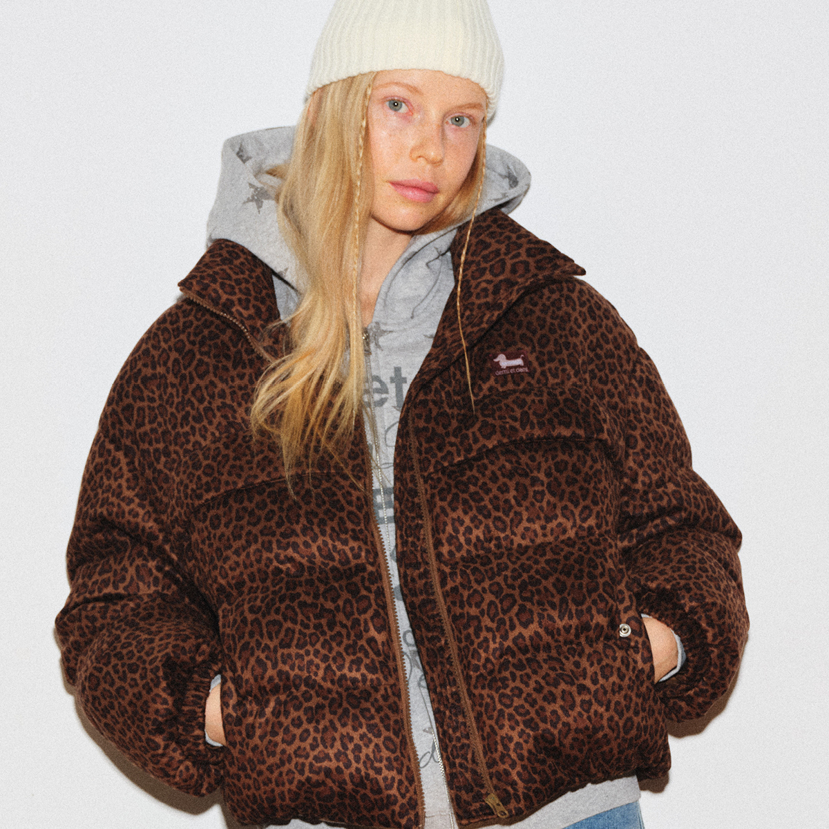 demi et demi×ROSYDOEDIAN赵露思联名豹纹95%白鹅绒羽绒服外套