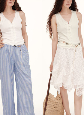 demi et demi500 Day of Summer薄荷奶糖亲肤云感蕾丝边针织背心