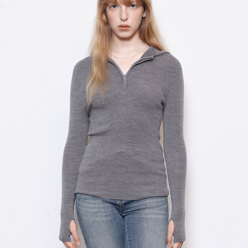 demi et demiLazy Winter “深空织影”深灰色精纺羊毛连帽上衣