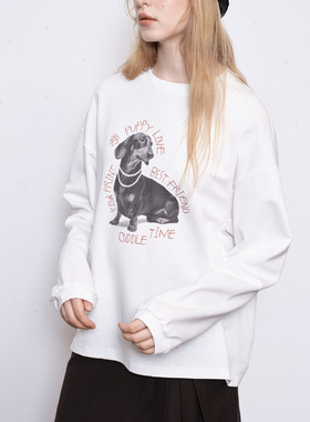 demi et demi Before Sunrise腊肠犬印花字母宽松圆领卫衣