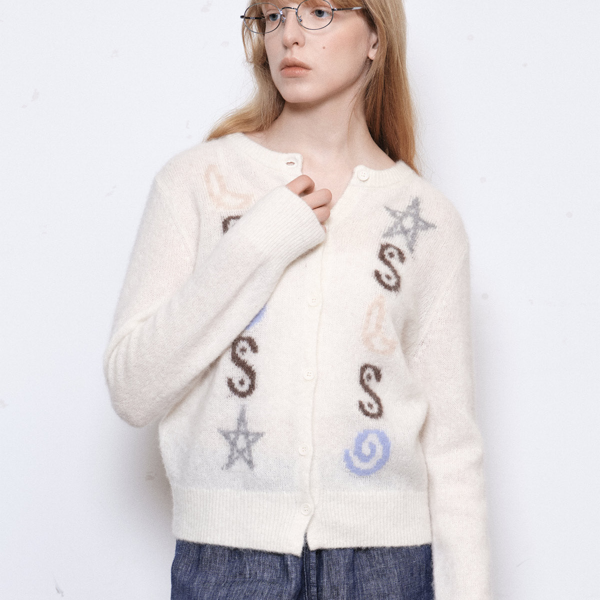 demi et demi【胡可推荐】40%羊驼毛星星月亮提花针织开衫