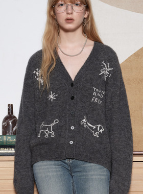 demi et demiEveryday is a Sunday星星和小狗刺绣V领针织开衫