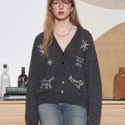 demi et demiEveryday is a Sunday星星和小狗刺绣V领针织开衫