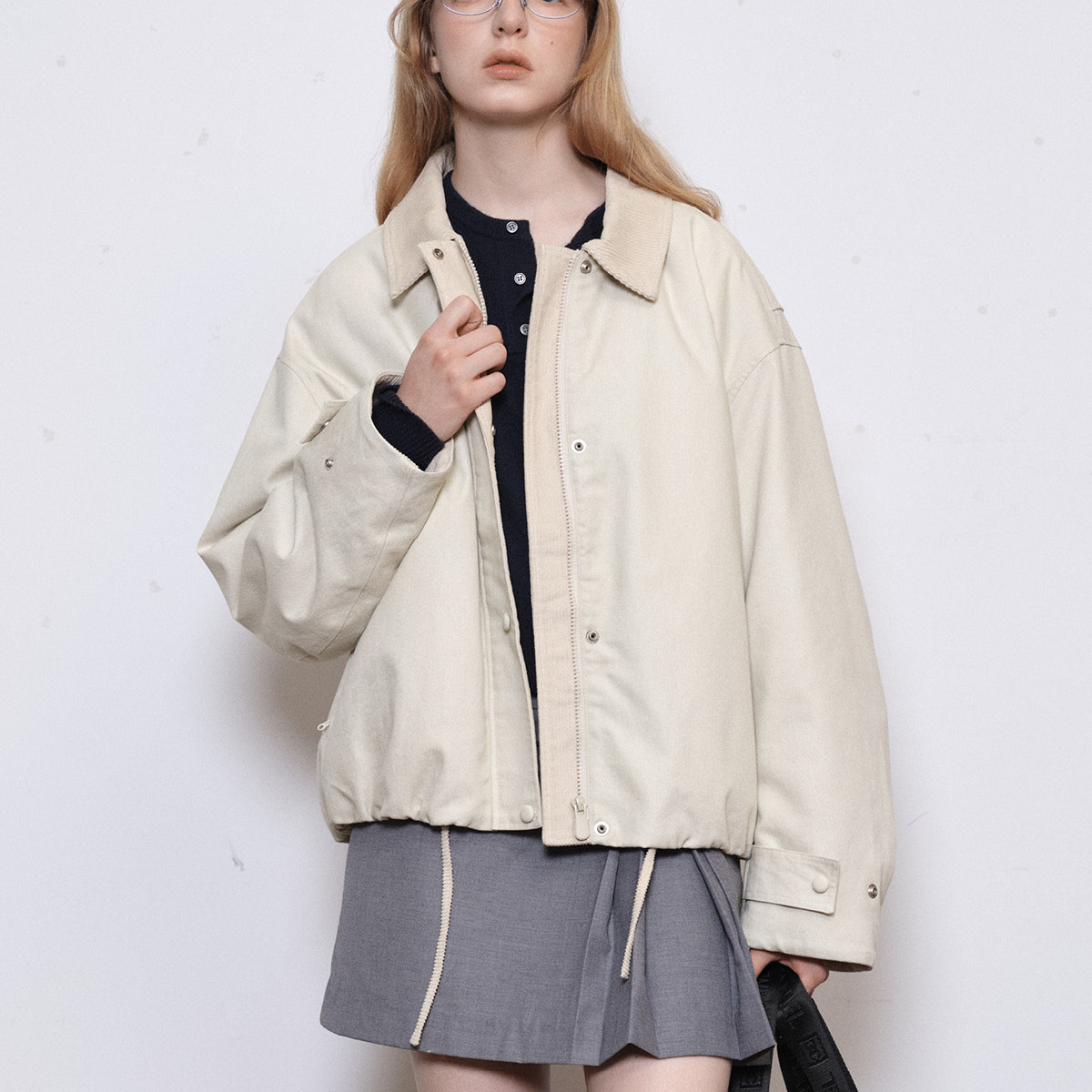 demi et demi Before Sunrise米杏灯芯绒领工装外套白鹅绒羽绒服