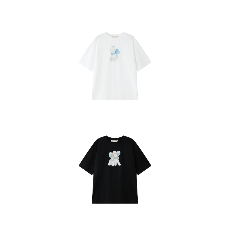 demi et demi【陈哲远/DuoLipa同款】休闲舒适猫狗双色印花T恤