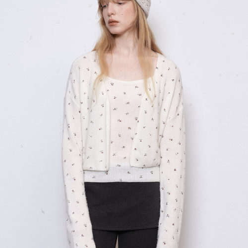 demi et demi【赵露思同款】50%绵羊毛山羊绒小碎花针织开衫吊带