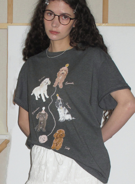 demi et demi【张凌赫/赵露思同款/陈梦】小狗全棉短袖T恤