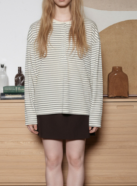 demi et demi【赵露思同款】条纹柔软绒感圆领显瘦长袖T恤