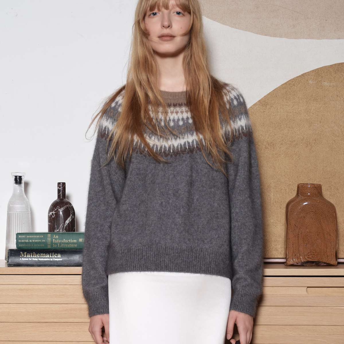 demi et demi Lazy Winter“旧林叙章”深灰色复古提花卫衣