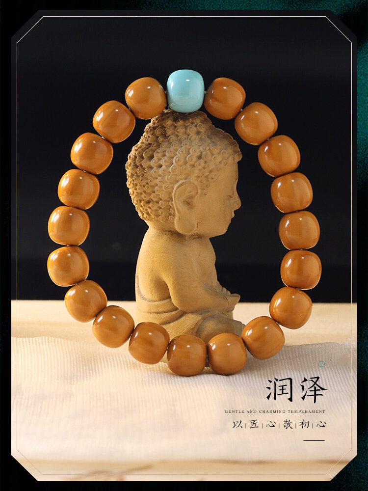 原矿绿松石搭配猴头手串精品原籽天然桃核男文玩配饰单圈手串