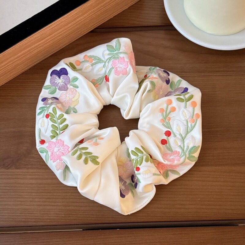 韩国刺绣草莓葡萄缎面质感大肠圈清新甜美弹力发绳文艺少女发饰