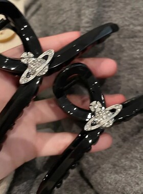 黑色闪钻翻转星球抓夹女后脑勺盘发鲨鱼夹大号法式复古发夹子头饰