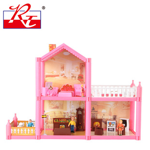 diy自装 小屋女孩生日礼物过家家粉色房子别墅儿童玩具拼装 娃娃屋