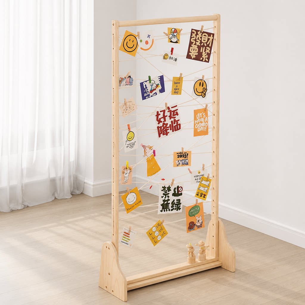 实木质屏风隔断玄关折叠移动照片墙幼儿园美术书画作品作品展示架