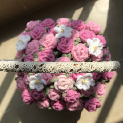 成品钩织毛线多头泡泡玫瑰花束A花篮盆景礼品篮送老师女友闺蜜礼