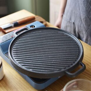 烤盘烧烤圆形盘烤盘形户外加厚煎铸铁铸铁铸铁锅烤盘披萨双面圆形