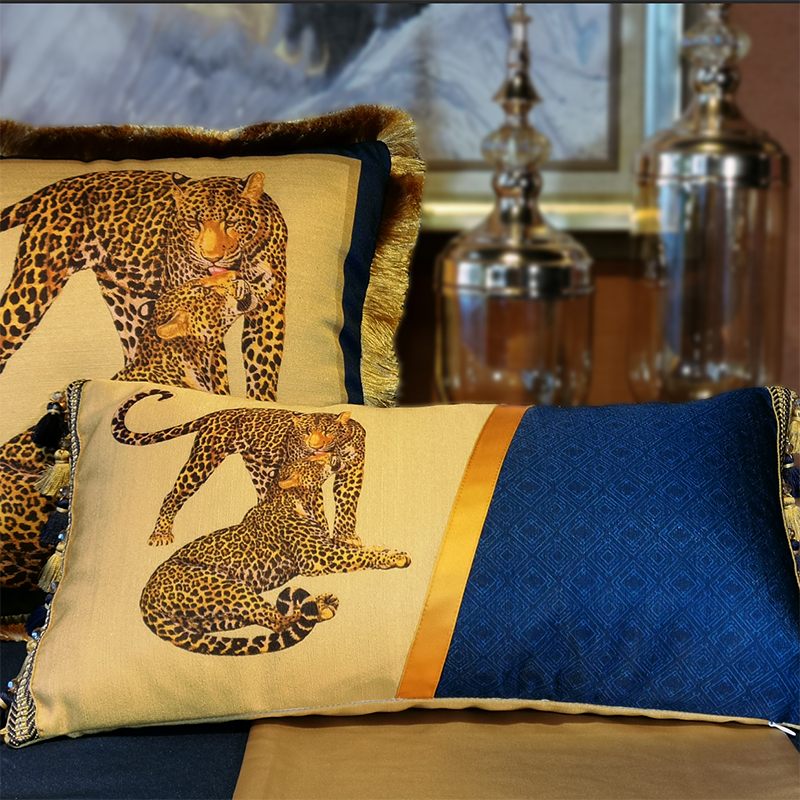Premium Leopard Throw Pillow with Tassels for Sofa & Bed