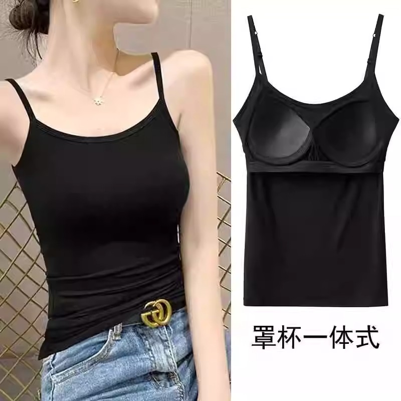 莫代尔棉吊带背心女士夏季带胸垫外穿内搭上衣瑜伽修身大码打底衫