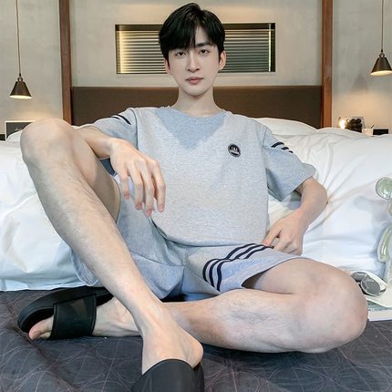 夏季男士睡衣男夏棉质加肥加大码夏天家居服短袖青年韩版薄款半袖