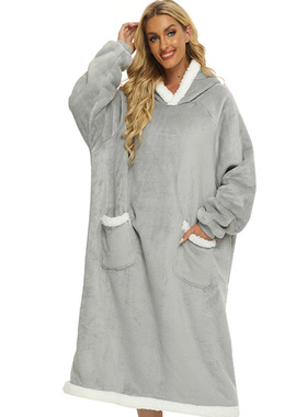 毯毯加长电视法兰绒懒人TV浴袍法兰冬季2022毛竖羊羔翻毛口袋blan