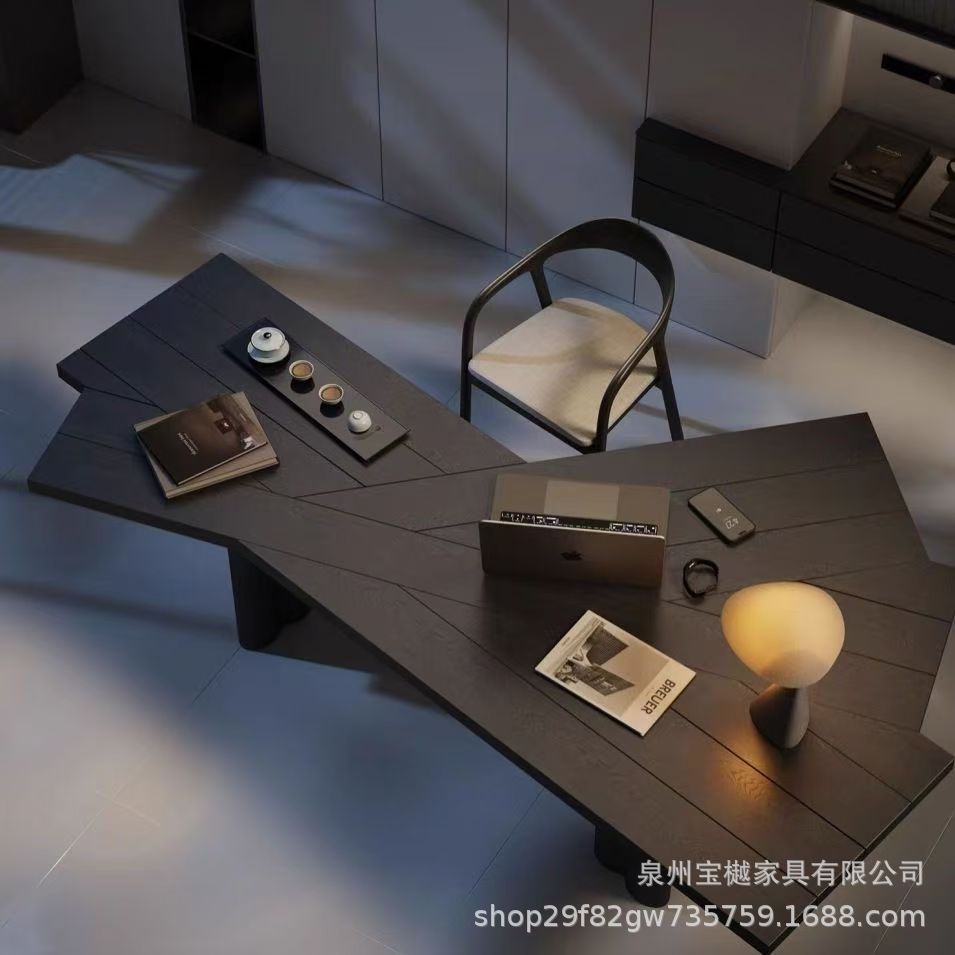 现代简约轻奢实木异形办公桌