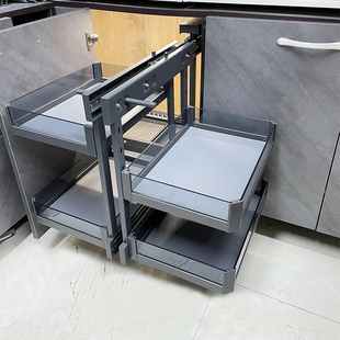 2026橱柜转角拉篮厨房锅架拉篮厨柜置物架全拉出橱柜拐角小怪物小