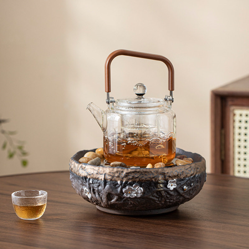 新款麦饭石粗陶围炉煮茶壶家用烧水壶电陶炉煮茶炉烤火炉套装