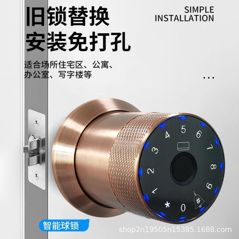 涂鸦球形入户指纹密码智能锁