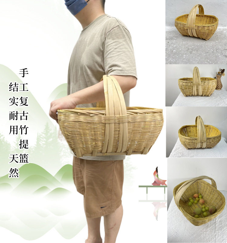 批发四川纯手工编制竹编手提竹篮竹编菜篮子家用购物篮收纳篮