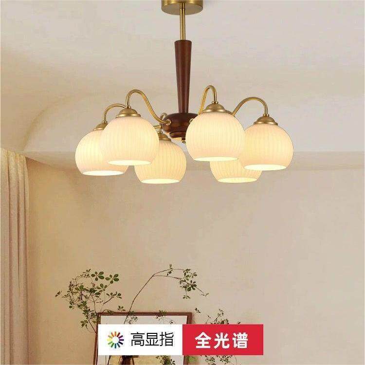 中式复古风吸顶吊灯新款原木奶油风客厅吊灯美式复古卧室餐厅吊