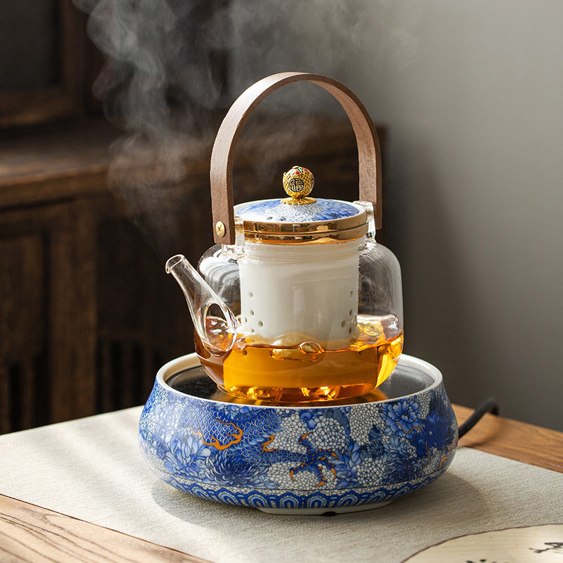 青花瓷电陶炉围炉煮茶烧水壶养生壶小型家用智能烧水器煮茶器套装