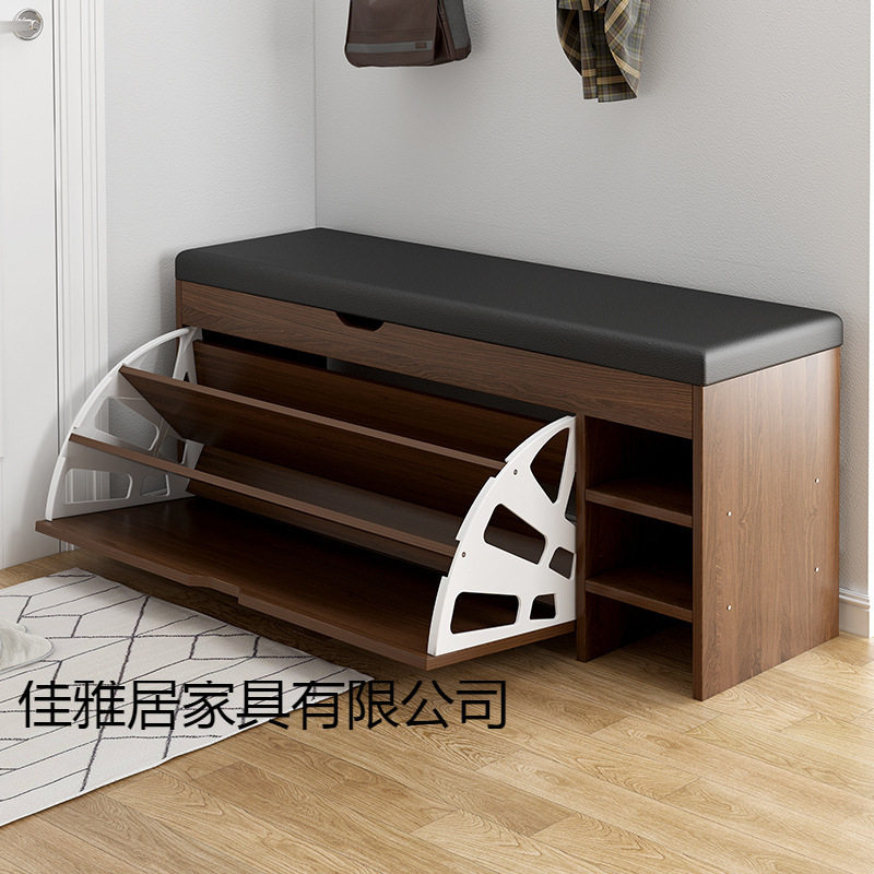 新中式入户软包换鞋凳鞋柜一体