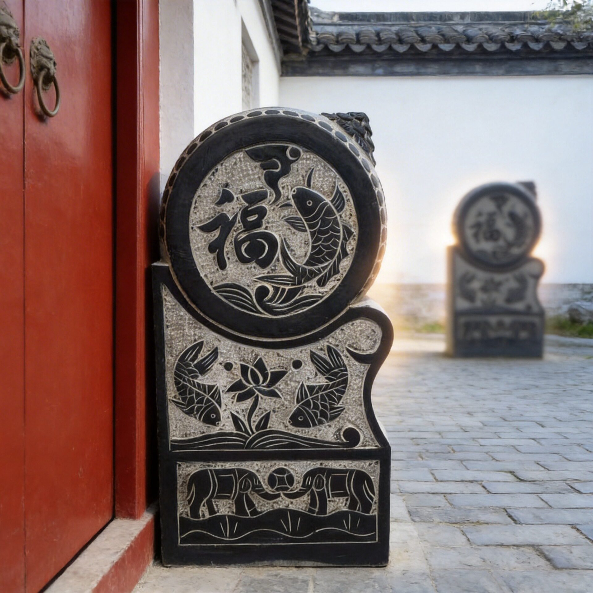 汉白玉大象抱鼓石一对可定制