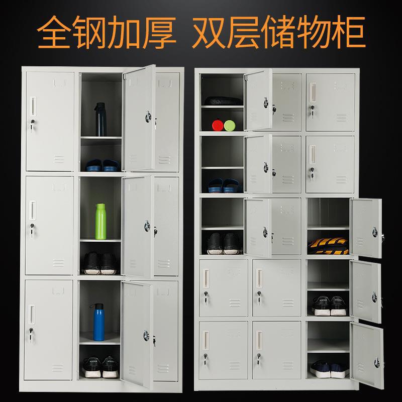 深圳电子厂员工双层鞋柜车间十八门带隔板层储物柜15/24门寄存柜