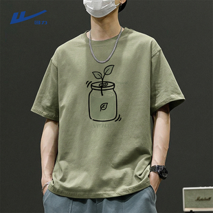 回力短袖男夏季多巴胺穿搭牛油果绿色情侣宽松半袖纯棉正肩t恤衫Y