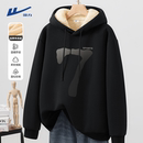 回力羊羔绒卫衣男冬季 重磅宽松连帽黑色外套Y 加绒加厚青少年美式