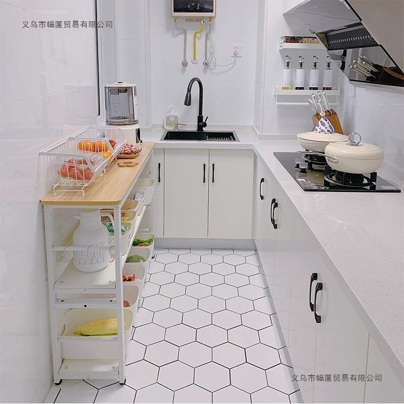厨房置物架靠墙切菜桌长条窄款备餐操作台餐边柜微波炉锅具收纳架