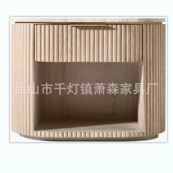 RH美式乡村别墅实木卧室床头柜储物柜收纳柜桌面大理石设计