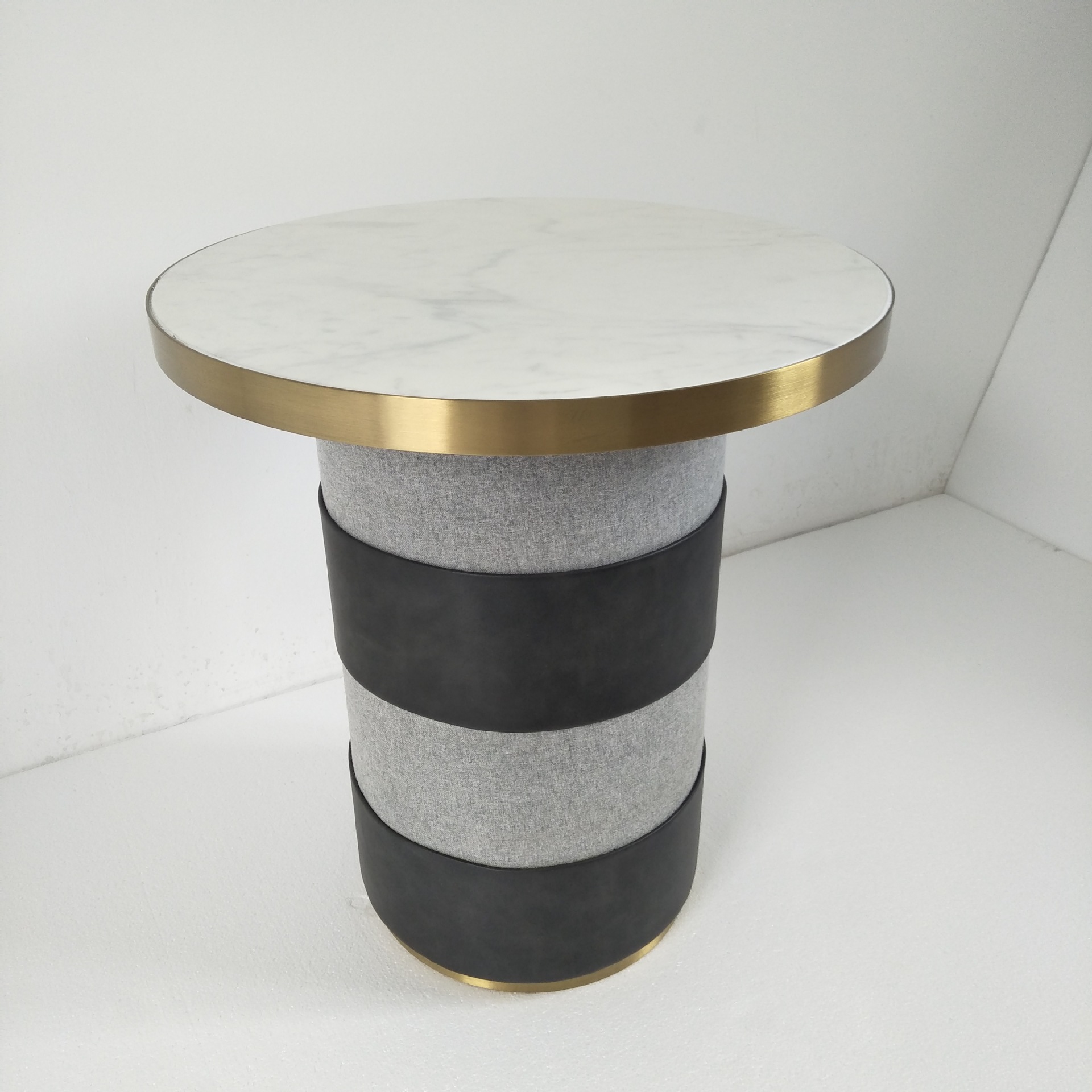 北欧原木大理石台面小角几 轻奢实木圆形床头沙发边几