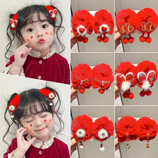 2025新款红色新年女童流苏发圈扎丸子头过年发绳古风皮筋头绳发饰